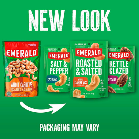 (1-Pack) 5 Oz Emerald Nuts Salt and Pepper Seasoned Cashews | Resealable Bag | Kosher Certified, Non-GMO, Contains No
