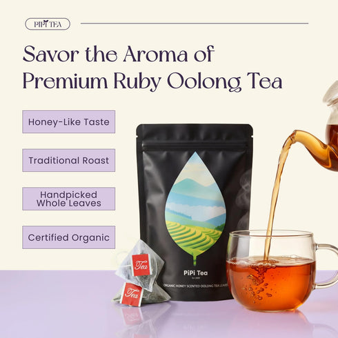 PiPi Tea 20 (4g Organic Oolong Tea Bags Whole Leaf, Bags Each) Cortisol & Calming Tea for Anxiety, Stress, Weight Loss