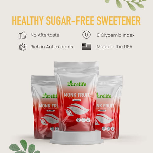 1:1 1 lb pack 2 (Packaging Durelife Monk Fruit Sweetener, Classic - White Sugar Substitute, Keto Diet Friendly, Sugar