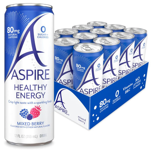 ASPIRE Mixed Berry, Healthy Energy Drink with Low Caffeine, No Sugar, Carbs,