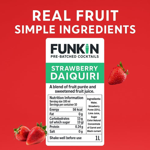 1L Funkin Strawberry Daiquiri Cocktail Mixer | Premium Real Fruit Mixer for Cocktails, Smoothies, and Non-Alcoholic