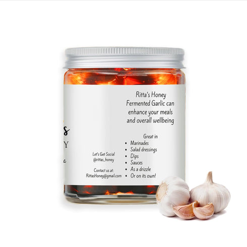 Ritta's Honey 100% Fermented Garlic Honey to Enhance Meals and Overall Wellness. Pure, Nutrient Rich Raw California
