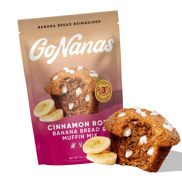 GoNanas Cinnamon Roll Banana Bread Mix, Vegan, Gluten Free Healthy Snacks. Oat