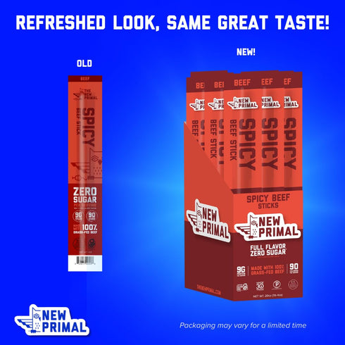 Whole30 9g 20 The New Primal Grass-Fed Spicy Beef Sticks, Keto, Gluten Free Healthy Snacks for Adults, Sugar Free Low
