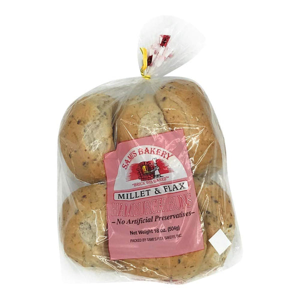Samis Bakery Hamburger Bun Millet & Flax, 18 OZ
