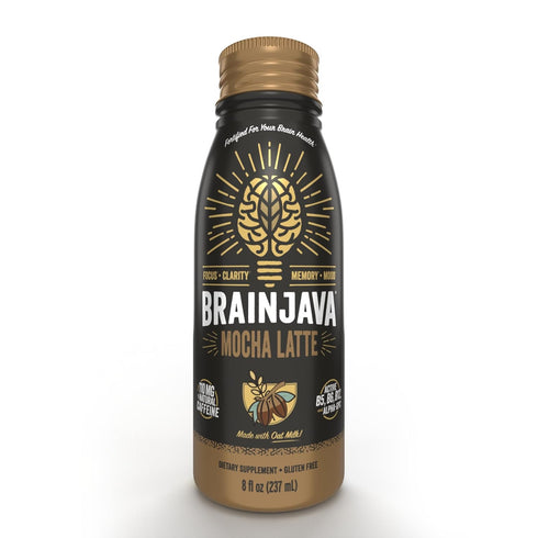BrainJava 110 8 Oz, 4 Pack Oat Milk Mocha Latte, MG Caffeine, Ready to Drink Beverage With L Theanine, Vitamin C