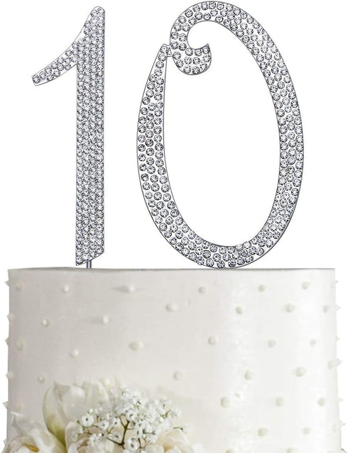 MAGJUCHE Silver 10" Crystal Cake Topper, Number 10 Rhinestones for 10th Birthday or Anniversary Party Decoration