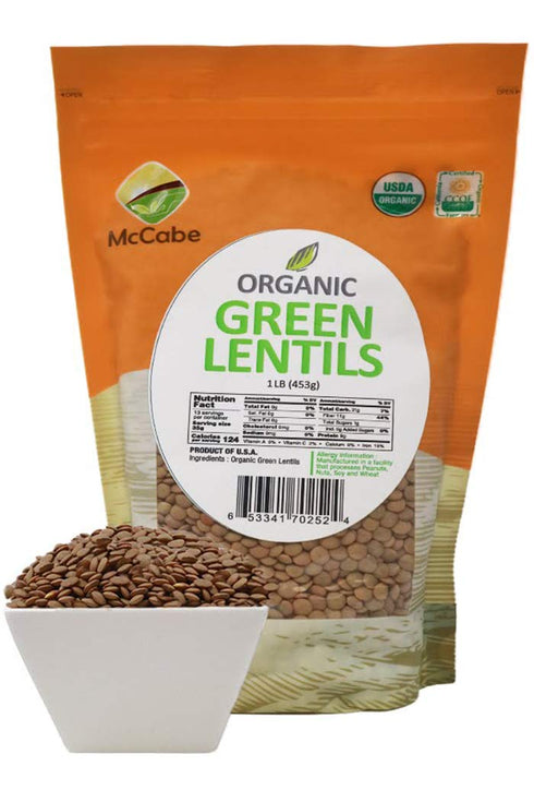1Lbs McCabe Organic Green Lentils - Green Lentils Organic | Rich with Fiber & Minerals | USDA and CCOF Certified |