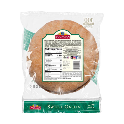 3 Pack (18 Toufayan Sweet Onion Pita Bread Soft Hearth-Baked Pocket Pita | Freeze on Arrival | Pitas Total)