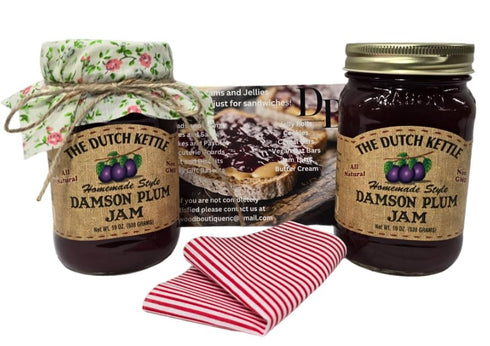 Dogwood Boutique DB The Dutch Kettle Amish Homemade Style Damson Plum Jam With Fabric Toppers