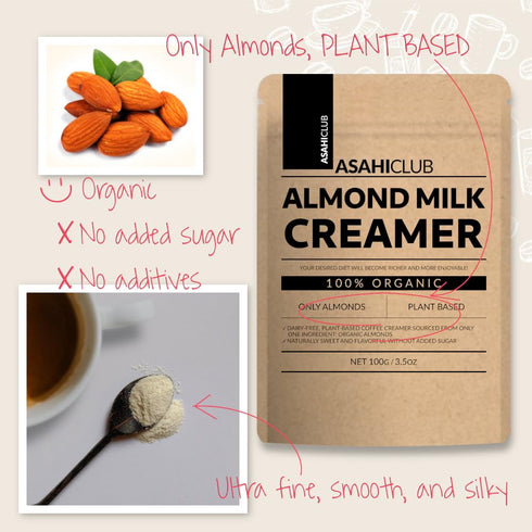 ASAHI CLUB 3.5 oz, Organic Almond Milk Creamer Unsweetened Dairy-Free, Plant-Based Coffee Creamer