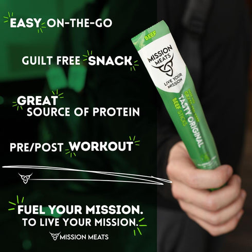 100% 1oz (Pack 24) Mission Meats Beef Sticks Grass Fed Beef, Zero Sugar, Healthy Snacks, Individually Wrapped, Gluten