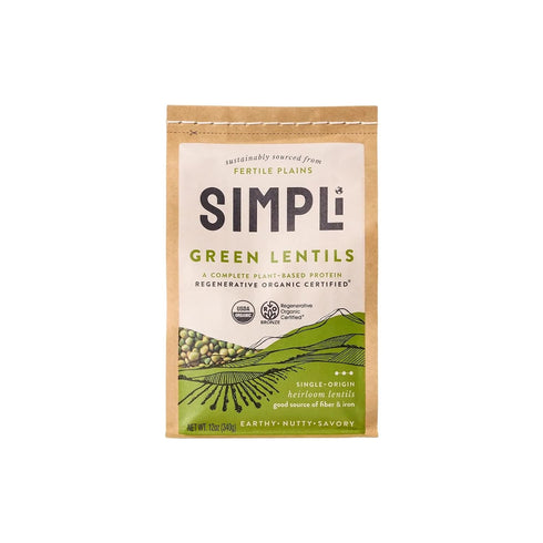 SIMPLi Regenerative Organic Certified Green Lentils, High in Fiber & Plant-Based Protein,