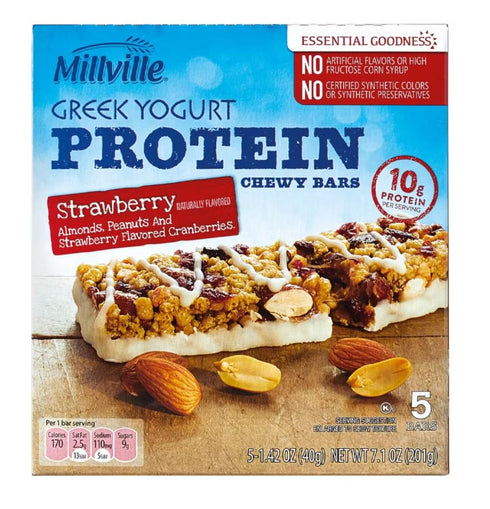 Generic 4-Pack 5 4 20 10 Almonds, Peanuts, and Strawberry Greek Yogurt High Fiber and High Protein Chewy Granola Bars