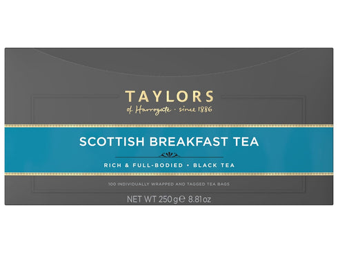 100 Count (Pack 1), 100 Taylors of Harrogate Scottish Breakfast Black Tea Individually Wrapped Bags, of Strong, malty