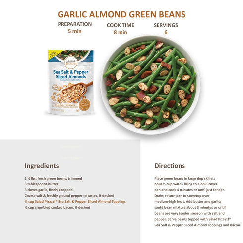 3.25 Salad Pizazz Sliced Almonds, Sea Salt Cracked Pepper, Non-GMO, All-Natural, Kosher Salad Topper, Resealable Bag
