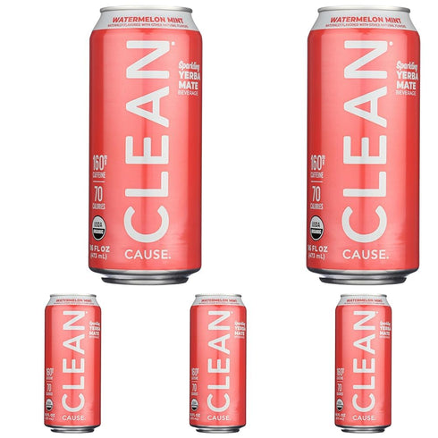 Clean Cause Organic Sparkling Watermelon Mint Yerba Mate, 16 FZ (Pack of