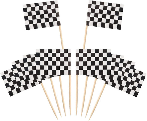 Pangda 100 Pack Checkered Racing Flag Toothpicks - Cupcake Picks, Toothpick Flag Dinner Race Car Cake Toppers, Party