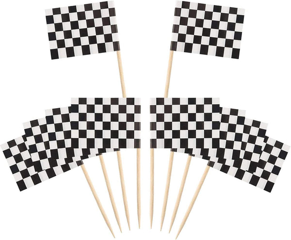 Pangda 100 Pack Checkered Racing Flag Toothpicks - Cupcake Picks, Toothpick Flag Dinner Race Car Cake Toppers, Party