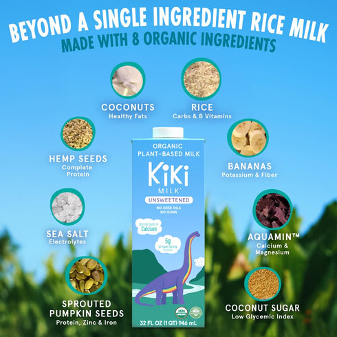 (32 oz Pack 6) Kiki Milk Plant Based Milk - Organic Unsweetened Kiki Milk - Calcium & Magnesium Source - Gluten Free
