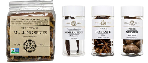 India Tree Winter Holiday Spice Gift Pack, Mulling Spices, Bourbon Vanilla Bean, Star Anise, Nutmeg - 6.5 Ounces