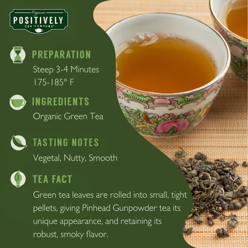16 Organic Positively Tea Company, Pinhead Gunpowder Green Tea, Loose Leaf, Ounce