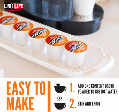 LonoLife Beef Bone Broth Powder Mix, Grass-Fed, 10g Protein, Collagen-Rich, Keto & Paleo Friendly, 10 Single-Serve Cups