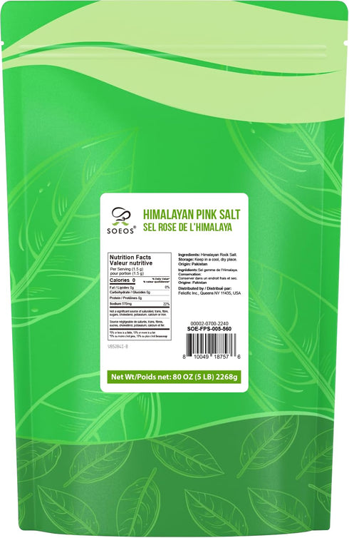 5 Lbs, Soeos Himalayan Pink Salt, Fine Grain, Pink Himalayan Sea Salt, Salt for Grinder Refill