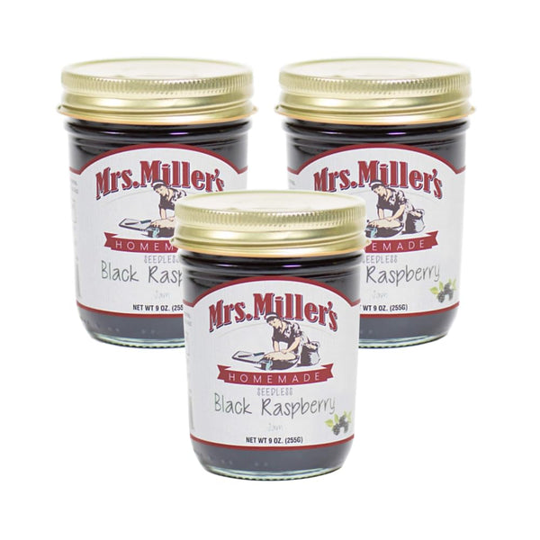 CPG.IO Mrs. Miller's Seedless Black Raspberry Jam 9 Ounce (Pack of 3)