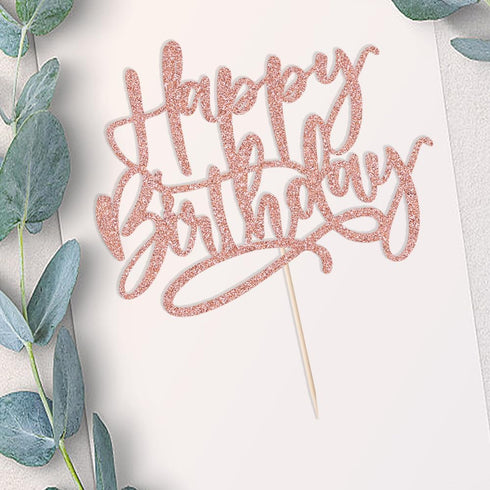 Glitter Happy Birthday Cake Topper, Rose Gold Anniversary Celebration Party Decoration Supplies for Birthday Cake