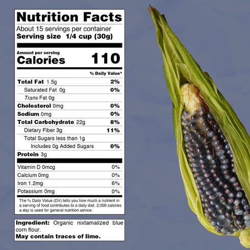 1 LB (454 Pack 2 Just About Foods Organic Blue Corn Flour | USDA Organic | Gluten-Free, Kosher and Vegan | g)