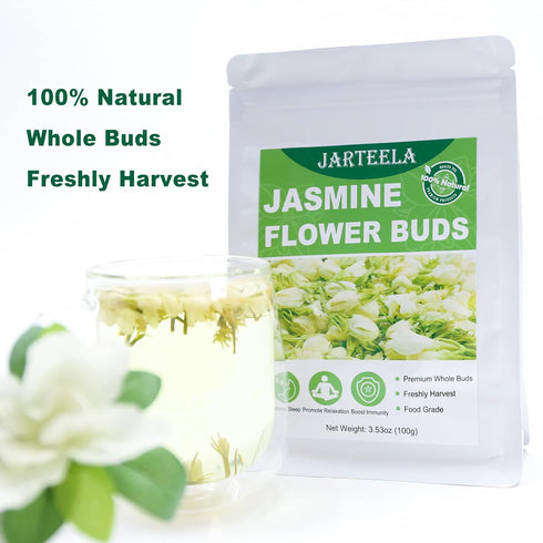 3.53oz/100g Jarteela - Jasmine Flowers Dried - - Edible Dried Jasmine Flowers - Non-GMO - Caffeine-free - Blends Well
