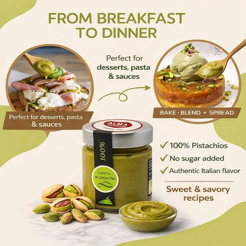 100% 6.7 oz (190g) Alma Gourmet Pistachio Butter Pure Pistachio Paste, Unsweetened Pistachio Cream Spread, Single