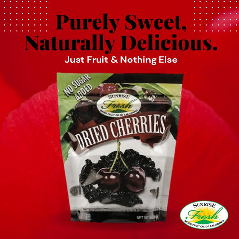 1 lb Sunrise Fresh Dried Sweet Cherries, Unsweetened, No Sugar Added, Fresh Fruit Flavor, Bag