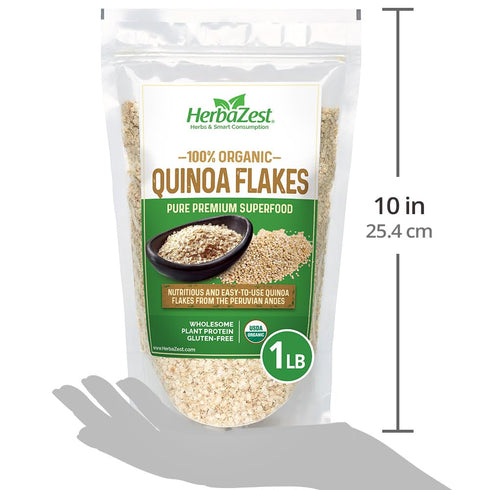 1 LB HerbaZest Quinoa Flakes Organic USDA Certified, Vegan & Gluten Free Superfood Perfect with Yogurt, Cereal