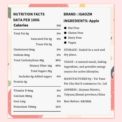iGAOZM Slices,3.52oz/100g,No Dried Apple Sugar Added No Additives,Chewy & Soft, Dehydrated Apples for Cocktails