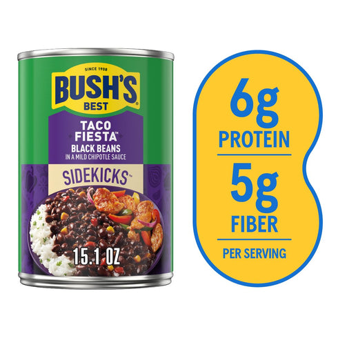 15.1 oz BUSH'S BEST Taco Fiesta Black Beans, Source Of Protein And Fiber, Low Fat, Gluten Free