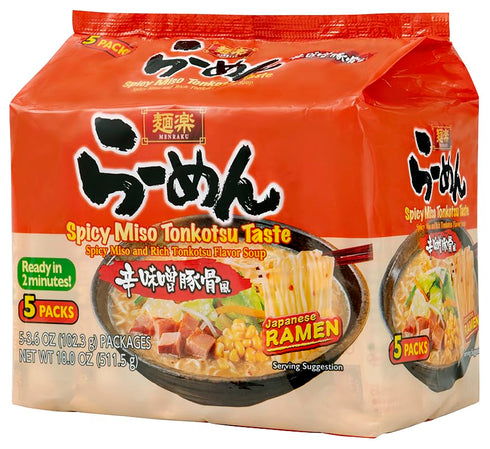 Hikari Menraku 5 Pack, 18 Oz Ramen Spicy Miso Tonkotsu Japanese Instant Noodle Soup