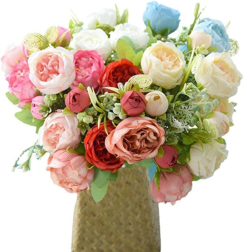 NURCIX 5) Simulation Rose Wedding Bouquet Bouquet Wedding Home Decoration Simulation Flower Small Bouquet Peony (Red