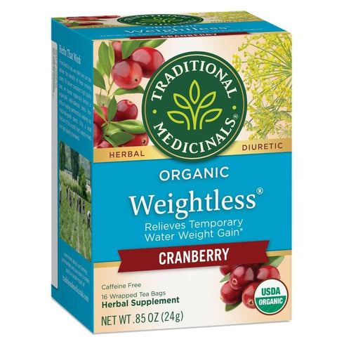 Traditional Medicinals Organic Weightless Cranberry Herbal Tea, (Pack of 1) - 16 Tea Bags - Relieves Water Weight