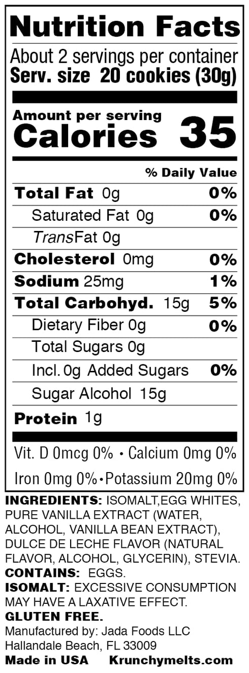 Krunchy Melts Original Sugar Free Meringue Cookies | Vanilla Flavor | 35 Calories Per Serving | 2 Oz