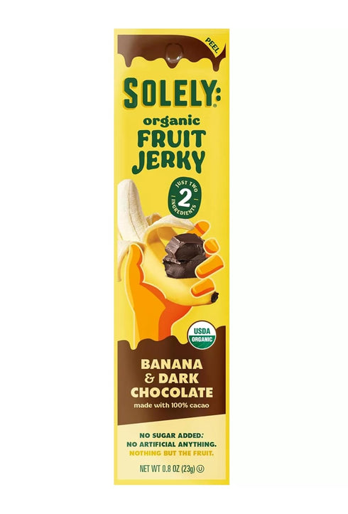 SOLELY Organic Fruit Jerky, Banana with Cacao, 12 Strips, 0.8 oz (23 g)