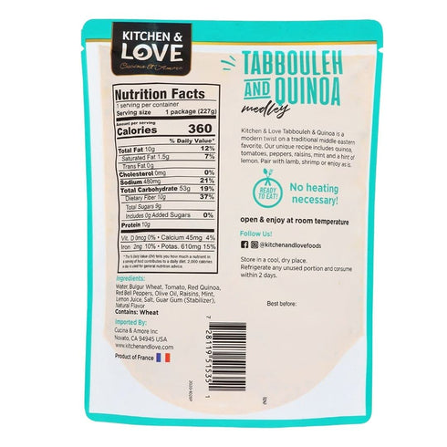 8 Oz, 6-Pack Kitchen & Love Tabbouleh & Quinoa Medley, Pre Cooked, Microwave Ready Pouch,Shelf Stable, Non Gmo, Gluten