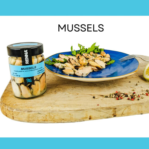 10.58 oz, (Pack 2) Renna, Succulent Mussels in Sunflower Oil, Product of Italy, Experience the Taste of the