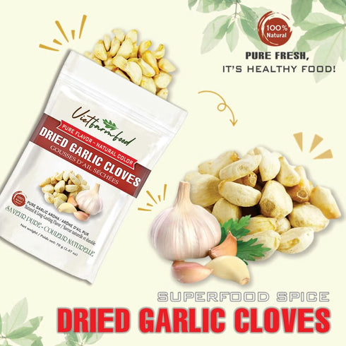2.47 Oz (70g) DRIED GARLIC CLOVES VIETFARMFOOD: Pure, natural freeze-dried spice made from real vegetables and fruits