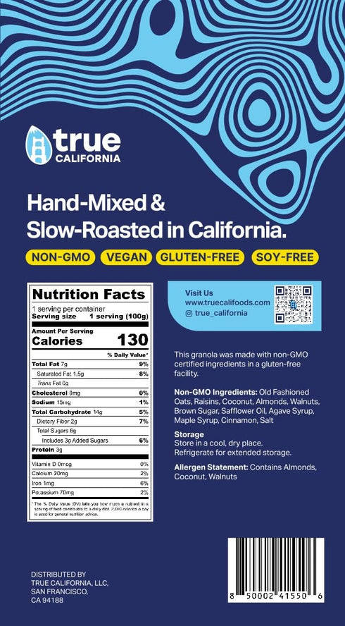 (1 LB) True California Original Granola Gluten Free, Non-GMO, Clean-Label Ingredients Plant-Based, Vegan - Made