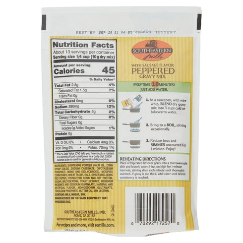 Southeastern Mills 4.5-Ounce Packet (Pack 12 Packets) Gravy Mix, Sausage Flavored Peppered Gravy Mix, Just Add Water
