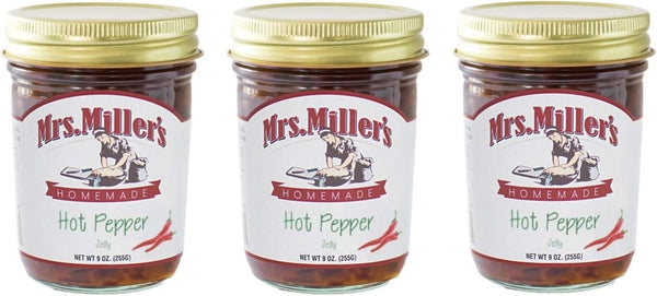 Mrs. Miller's Homemade Jelly, Hot Pepper, 9 OZ (Pack of 3)