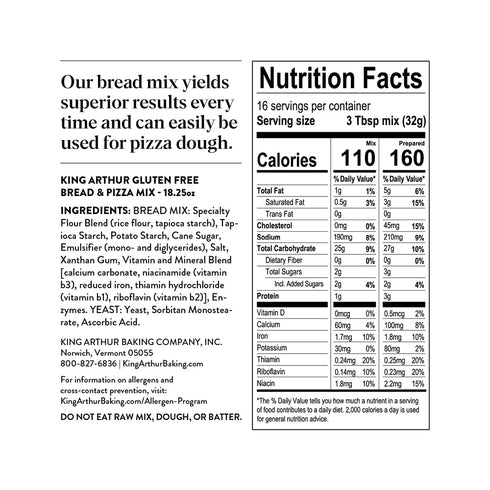 18.25 King Arthur, Gluten-Free Bread and Pizza Mix, Gluten-Free, Non-GMO Project Verified, Certified Kosher, Ounces