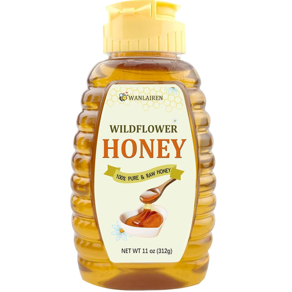 WANLAIREN Wholesome Honey, Wildflower Honey-Raw & Pure, 11oz/312g, Natural Active Enzymes (Surface), Aid